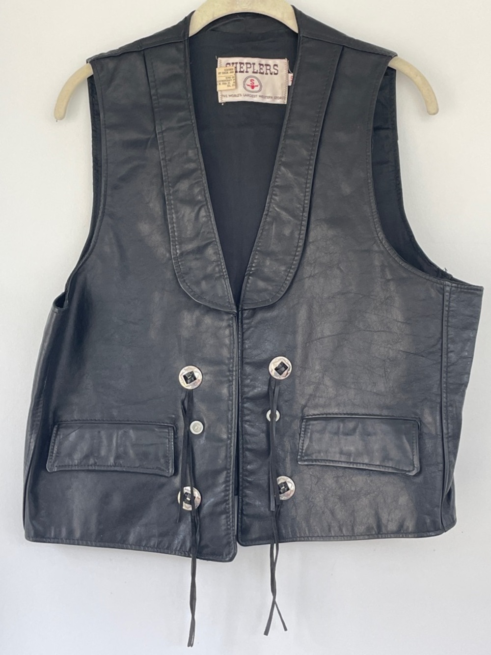 Sheplers Black Leather Vest for Men Double Pocket Western Rodeo Cowboy 42